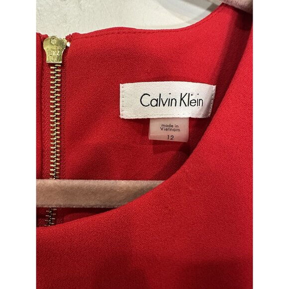 Calvin Klein Sheath Dress Size 12 Red Holiday Valentine's Career Church - Picture 2 of 5